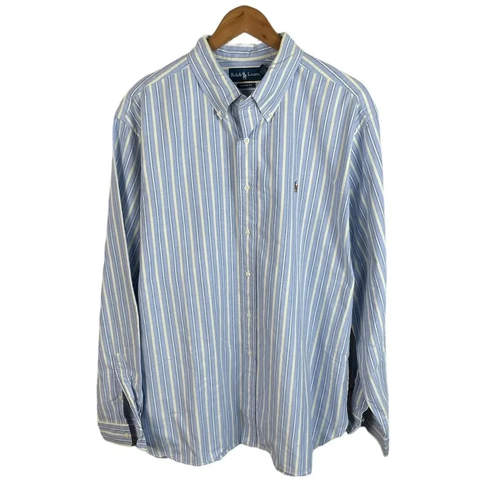 BF1083 Mens Polo Ralph Lauren Designer Classic Fit Striped Button Down Shirt XXL